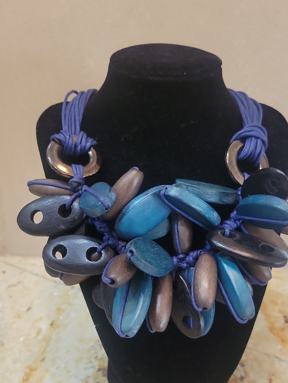 Handcrafted Blue & Bronze Statement Necklace - Women Jewelry